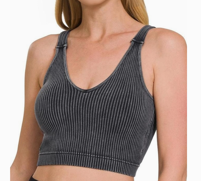 Washed Rib Seamless Bralette w/ Removable Bra