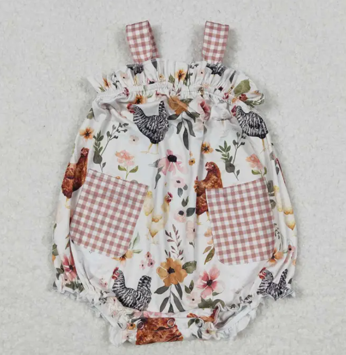 Chicken Flowers Pockets Rompers