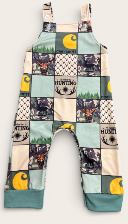 I'd rather be hunting" multi-printed patch romper with snaps