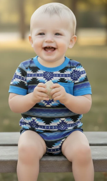 Boys Teal Aztec Printed Cream