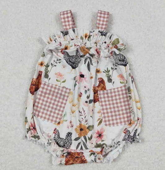 Chicken Flowers Pockets Rompers