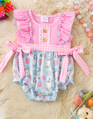 Chicken printed baby bodysuit with angel sleeves