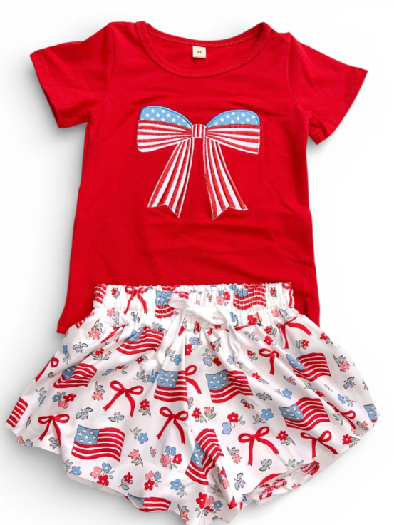 Embroidered Patriotic applique ted t-shirt and shorts