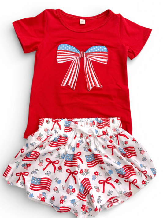 Embroidered Patriotic applique ted t-shirt and shorts