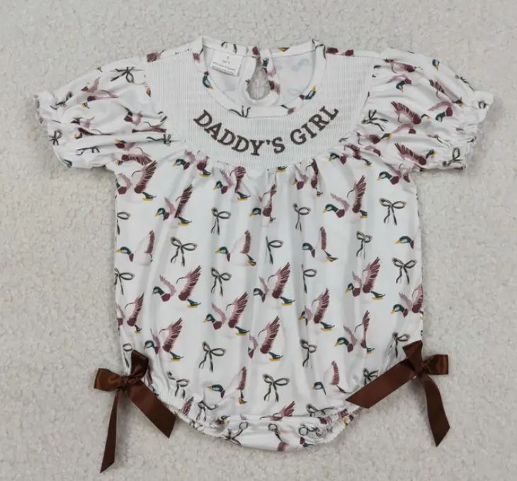 Embroidery Daddy's Girl Baby Girls Bows Ducks Hunting Ruffle Romper