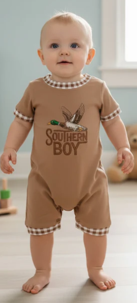 Southern Boy" Embroidered baby romper w/snaps