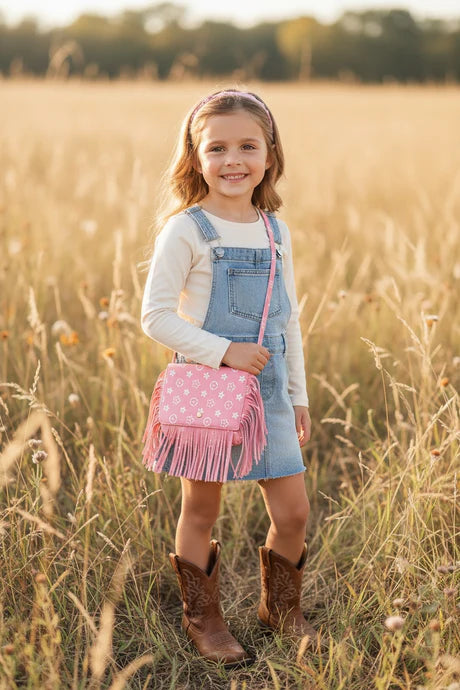 Pink Inspired pleather bag w/fringe.