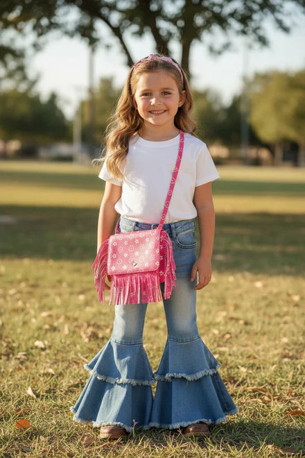 Pink Inspired pleather bag w/fringe.