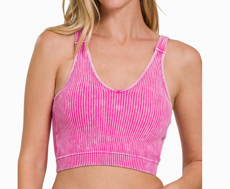 Washed Rib Seamless Bralette w/ Removable Bra